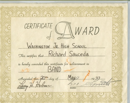 8th Grade Band Certificate