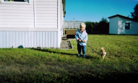 Grandson Blake 2005 with digger the dog