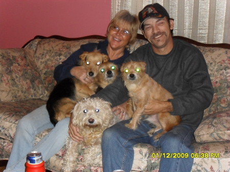 ME AND GREG MY HUSBAND AND OUR 4 DOGS