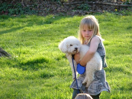 Riley taking bubbers for a walk