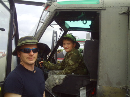Garret and Marty in the Huey