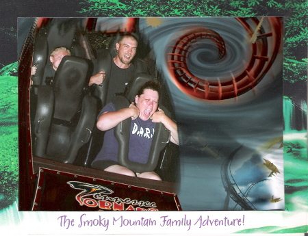 Me, my wife and Kevin on his first coaster