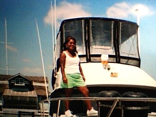 Me with our Amnesia (our boat)