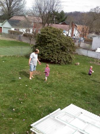 Wes and the kids hunting eggs.