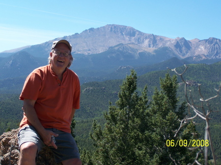 Rex in front of Pikes Peak from Mt Esther