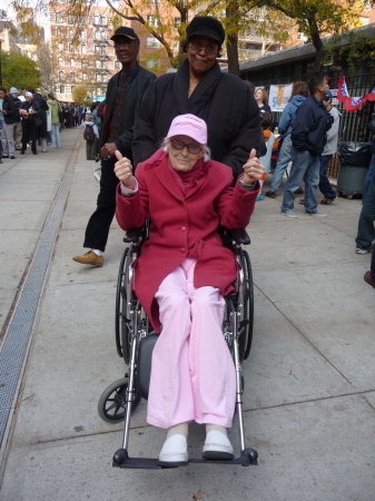 Obama Election Day!  MOM IN PINK W OBAMA HAT