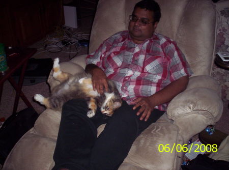 vijay with our cat puf