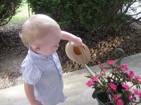 Watering grandma's flowers