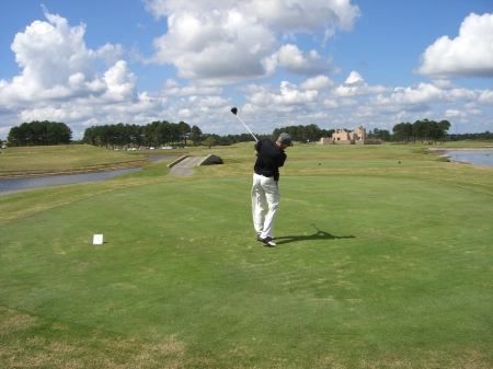 teeing off at Wizard Golf Course