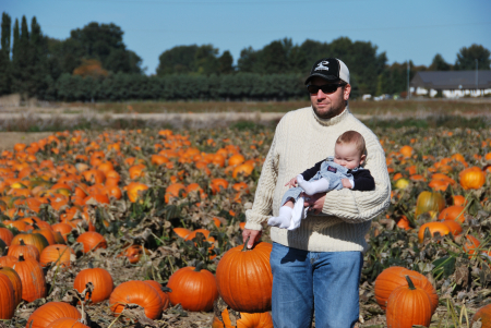 Matthew, Daddy, and the pumpkin