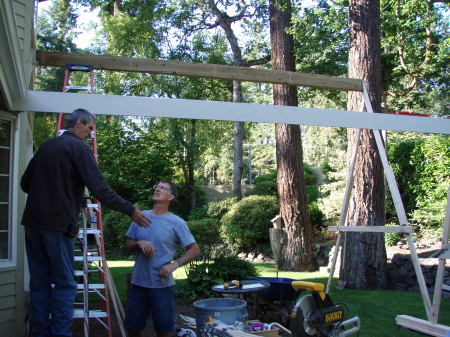 David and Dana building a patio cover.