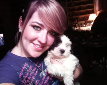 Daughter Heather with my new puppy, Asia