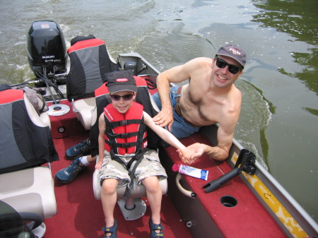 Dan Bode and his Son Evan on my Boat