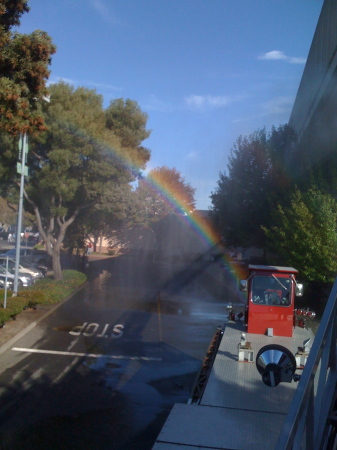 Rainbow at the end of the ladder Truck