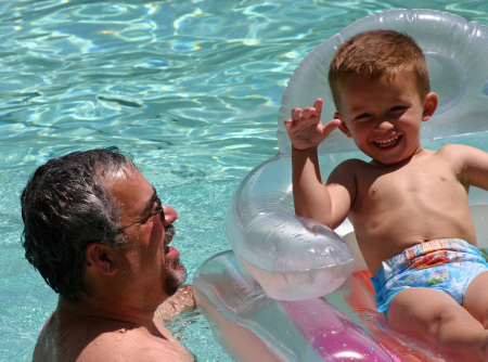 My youngest grandson, LJ, chillin' in the pool