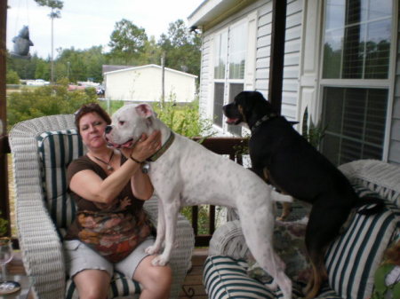 My sister with her dogs Snowball and Pepper!