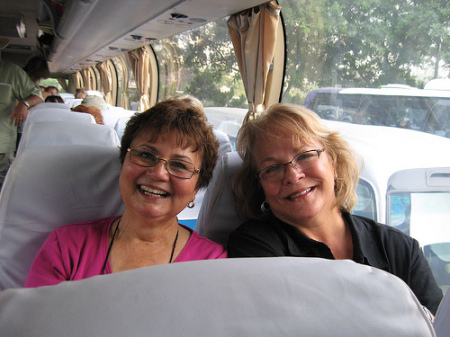 Linda and Alicia on the bus tour in China 2008