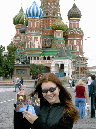 Marina's holding my photo in Red Square