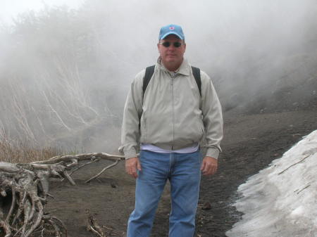 Hiking in the fog on Mt. Fuji