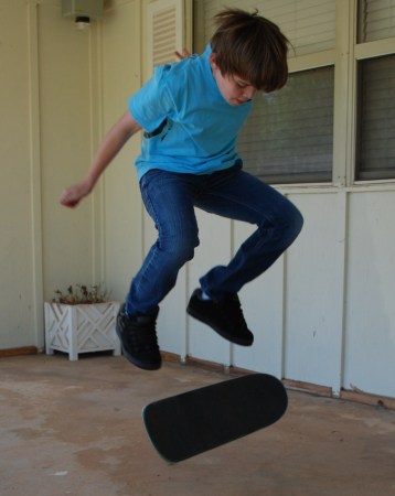 Blake and his skateboards.