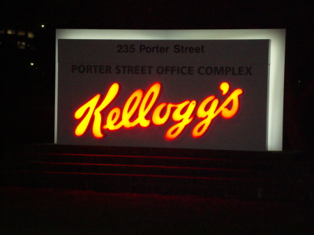 Nice view of Kellogg's sign at night