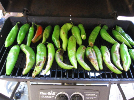 Roasting Green chili- parent's back yard