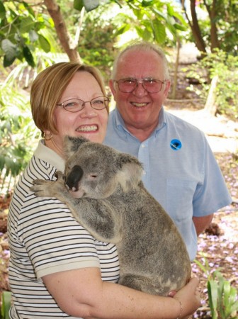 Connie cuddling a koala