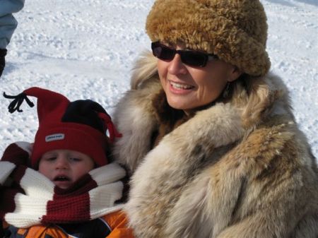 Dog Sledding in Kananaskis - wife Janet