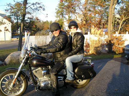 Miranda and her dad on a winter ride