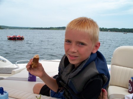 Grandson Shane taking a break at the lake