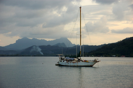 Our sailing neighbors one night on Raiatea