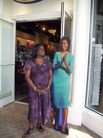 Margie and a stand in double Michelle Obama