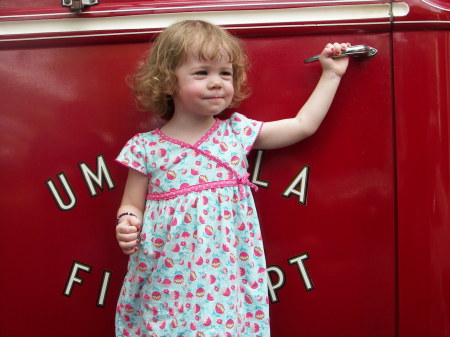 Hope and an antique fire truck.