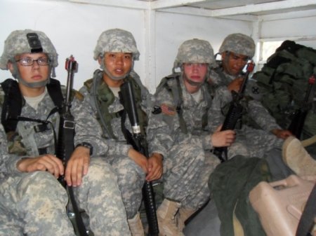 Andrew 3rd from left with buddies at Fort Sill