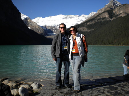 in lake Louise with my husband, Frederic