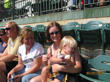 Gail w/daugher and grandaugher at Brewers Game