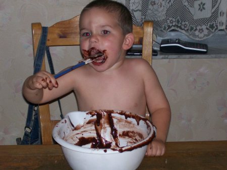 Bradley P helping Mommy make brownies