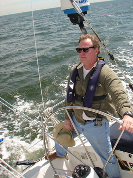 David at helm of J44 with Sea Scouts