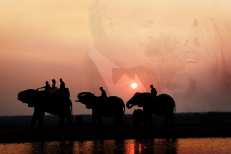 Riding off in the sunset on the Elephants afte