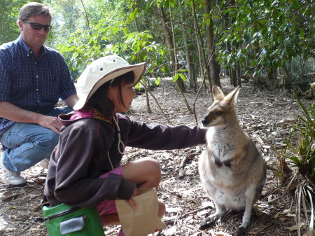 Julia making friends with a wallaby.