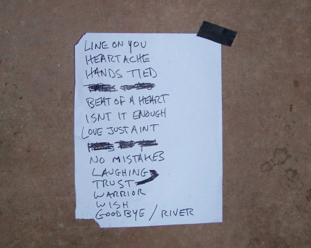 Patty's set list, given to me.