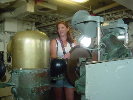 Gladys at the helm of the USS Lexington