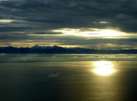 Olympic Mtns at sunset over Puget Sound