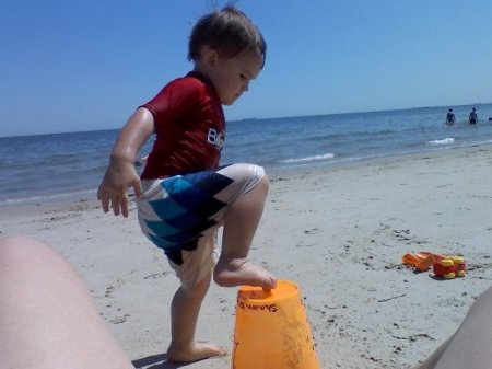 Grandson Levi, age 2, at Chic's Beach