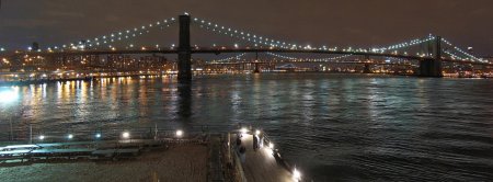 Brooklyn Bridge at night from South Street Sea