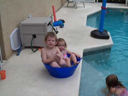 Jackson and Cameron by the pool