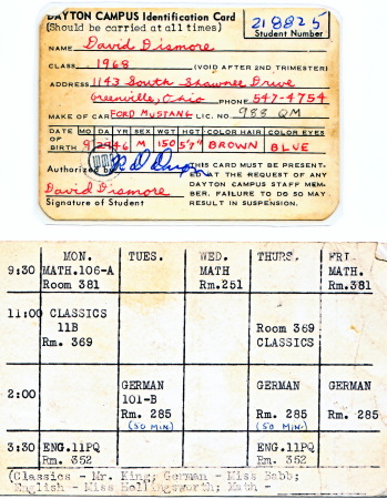 WRIGHT STATE 1964-65 I.D. CARD & SCHEDULE