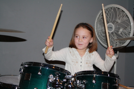 5 yr old Mackenna playing the drums