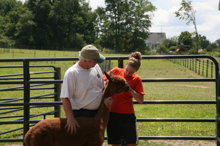 Trenton and daughter Gabrielle with alpaca