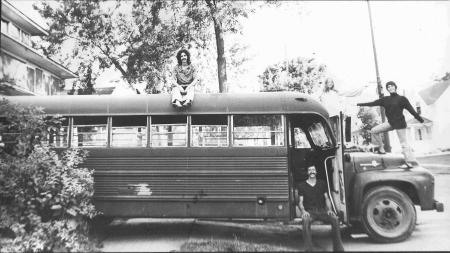 bunch of hippies on a bus